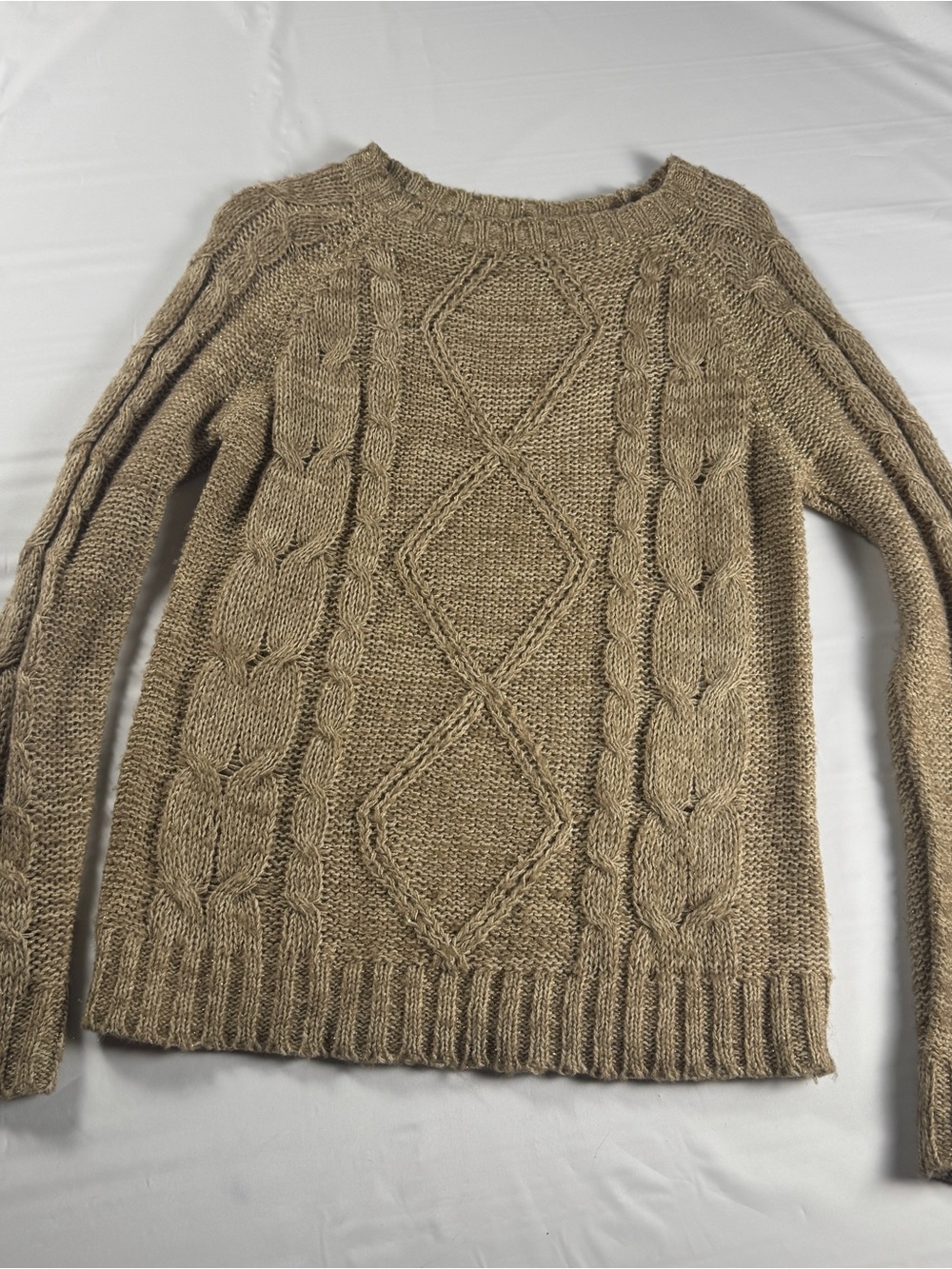 ✨ Vintage Lipstick Gold Metallic Cable Knit Sweater L EUC ✨